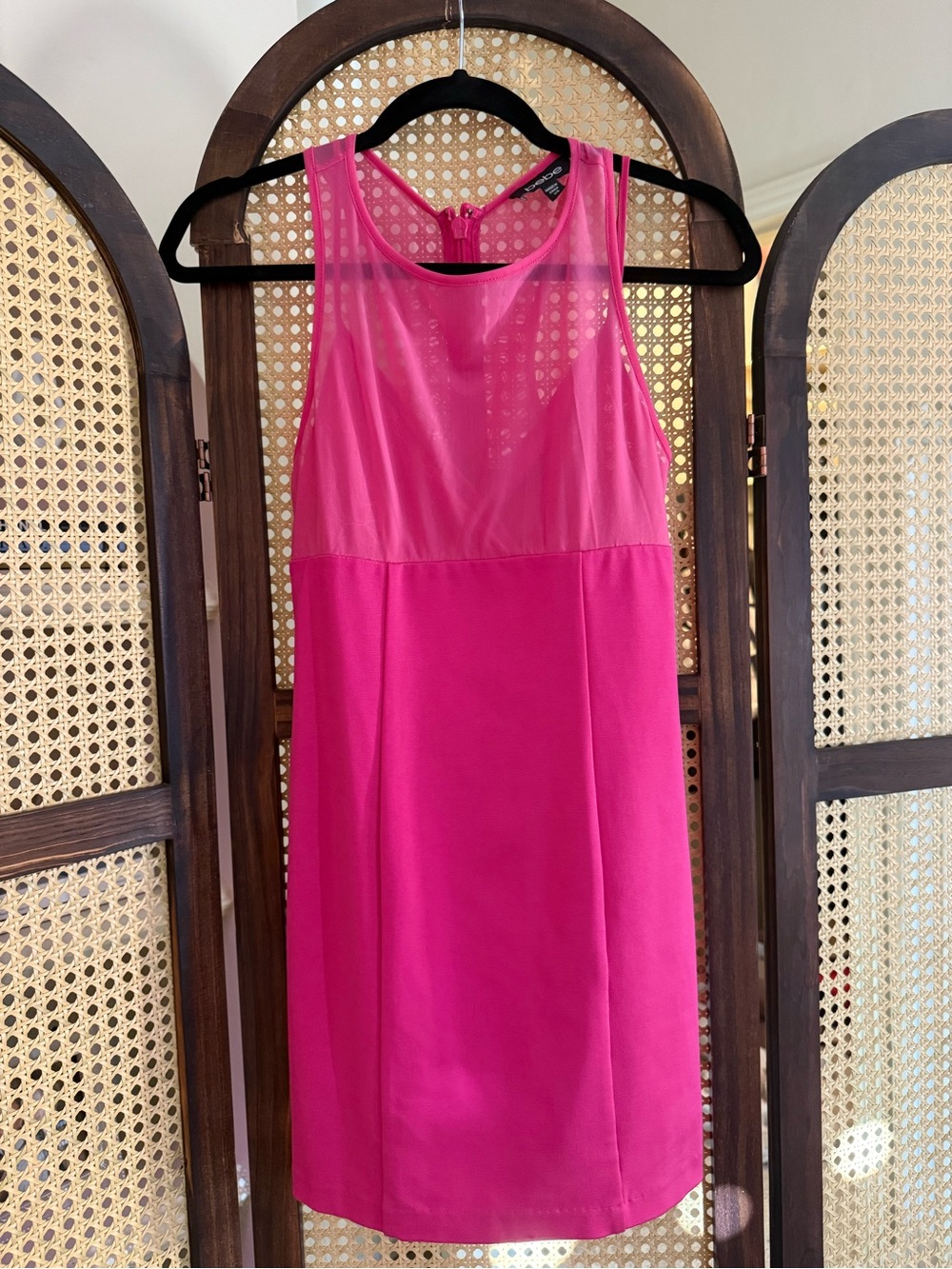 BEBE Bright Pink Sleeveless Shift Dress